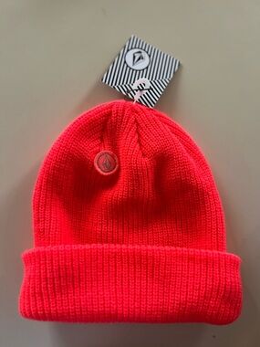 Volcom NWT bright coral orange power beanie one size fits most
